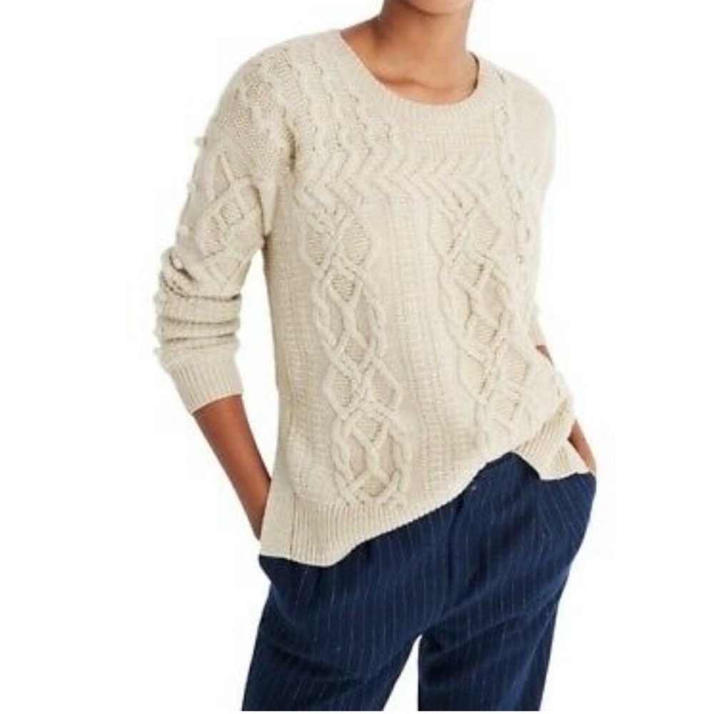 Madewell Merino Wool Open-Side Bobble Pullover Sweater In Cream/Heather Fog XS